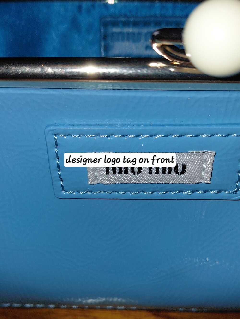 Christmas Gift? Miu Miu Blue Patent Leather Chain Clutch + Box, New - Picture 5 of 8